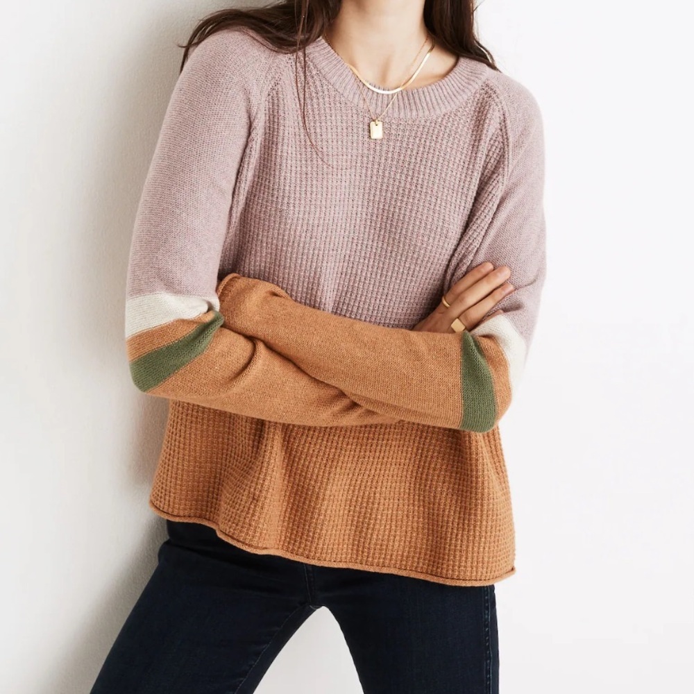 Madewell Pink and Orange Colorblock Sweater - Picture 2 of 11